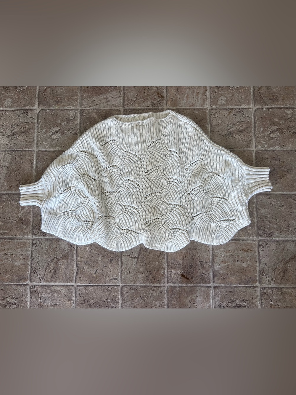 Cream Scalloped Knit Poncho Sweater